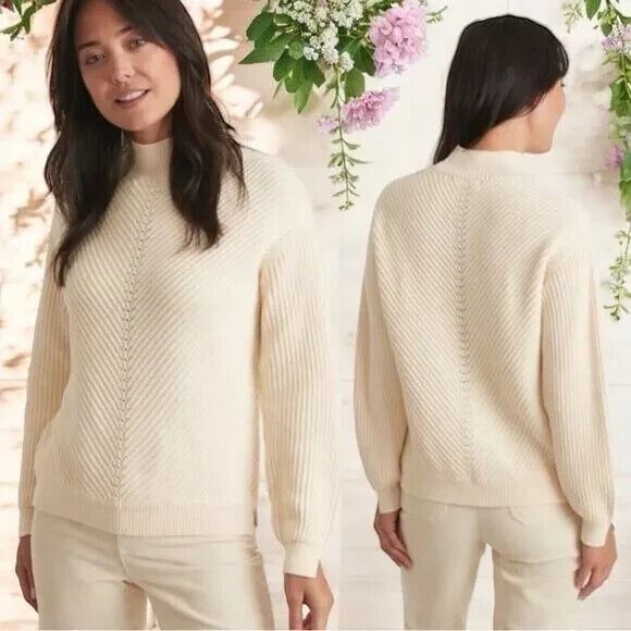 Marine Layer Turtleneck Sweater Womens XL Skylar Ivory Wool Blend Mock Neck - Picture 1 of 9
